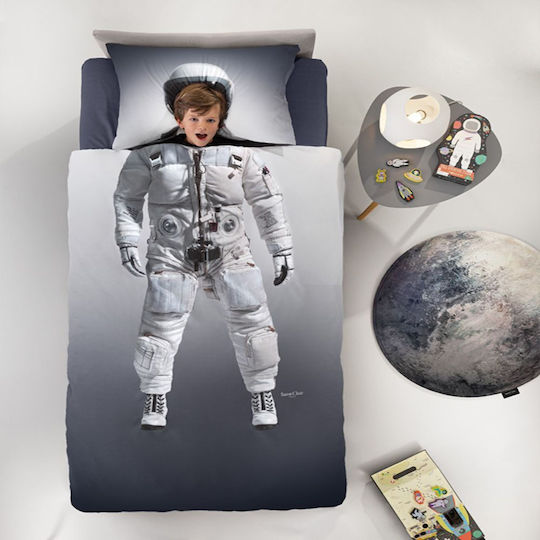 Saint Clair Space Suede Set Kids Duvet Cover Single with Pillowcase Cotton Grey 160x220cm