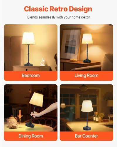 Vevor Fabric Table Lamp LED with White Shade and Black Base 2pcs