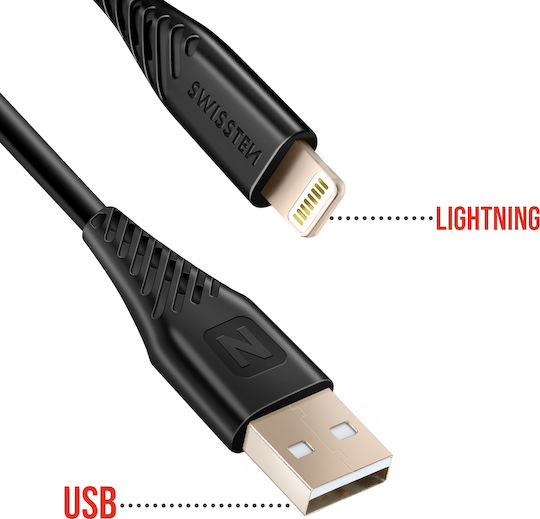 Swissten USB zu Lightning 60w Silikon Anti-Knick Kabel Schwarz