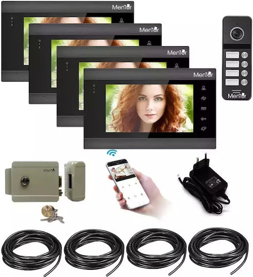 Post Exterior Interfon Video 4 Familii Wireless Wifi Ip65 2mp Full-hd Ir 4 Butoane Mentor Sy066