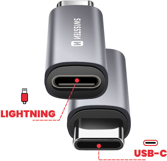 Swissten USB-C Male To Lightning Female 3A Charging Adapter Gray