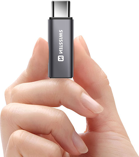 Swissten USB-C Male To Lightning Female 3A Charging Adapter Gray