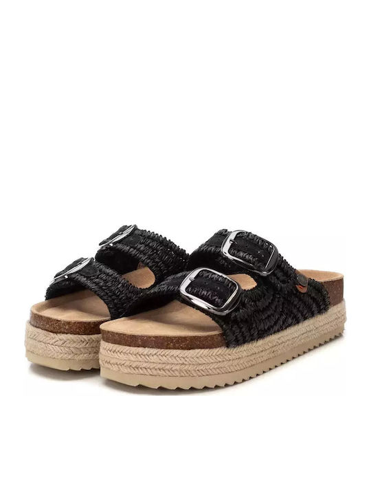 Leder Flache Sandalen für Damen Flatforms in Schwarz Farbe