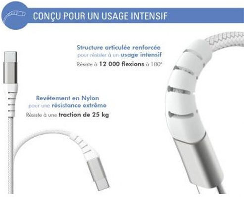 Force Power Reinforced Usb C Usb C Cable 3m 3a White