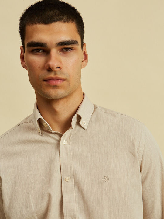 Long-sleeved Cotton Shirt Beige