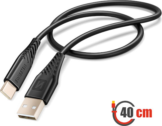 Swissten USB To USB-C 60W Силиконов Анти-Сплит Кабел Черен