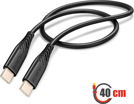 Swissten USB-C Мъжки Към USB-C Мъжки 60W Силиконов Анти-усукване Черен