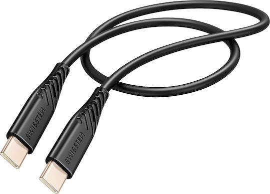 Swissten USB-C Мъжки Към USB-C Мъжки 60W Силиконов Анти-усукване Черен