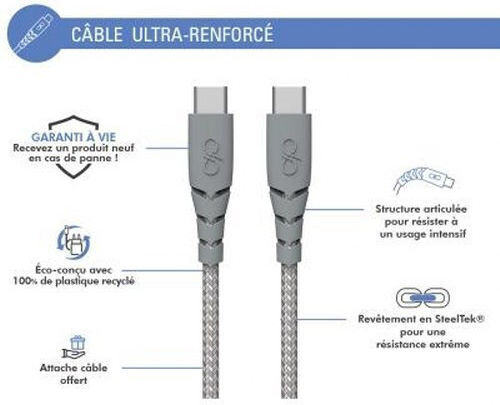 Force Power Ultra-reinforced Usb C Usb C Cable 3m 3a Grey