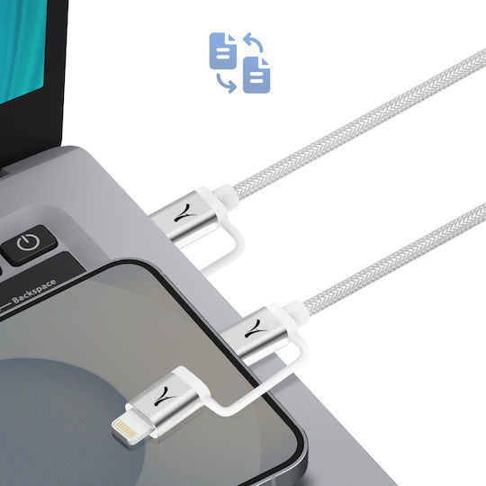 Akashi 4-in-1 Usb-c + Lightning Cable Apple Carplay Android Auto Compatible Grey