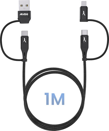 Akashi Mehrere Anschlusskabel 4 In 1 Usb-c Usb Zu Usb-c Lightning Ladung 20w 1m Schwarzes