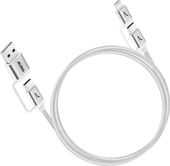 Akashi 4-in-1 Usb-c + Lightning Cable Apple Carplay Android Auto Compatible Grey