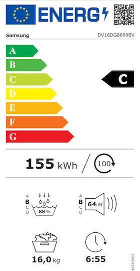 Samsung DV16DG8600BVU4 Tumble Dryer 16kg with Heat Pump