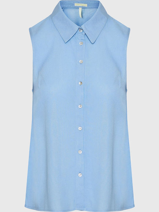 Ärmellos Damen Hemd Blau