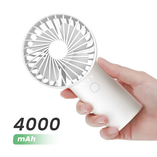 Akashi Portable Fan 2 In 1 Battery 4000mah Charge Usb-c Torch White