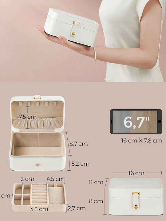 Songmics Wooden White Jewellery Box 16x11.6x7.5cm