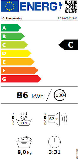 LG RC80V9AV3W Στεγνωτήριο 8kg με Αντλία Θερμότητας