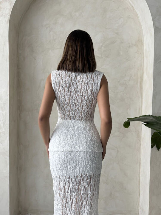 Set with High-waisted Maxi Skirt White
