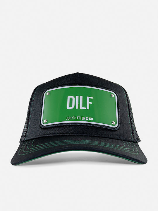 Dilf Schwarzes Jockey Cap mit Metallischem Patch John Hatter & Co Dilf Schwarzes Jockey Cap mit Metallischem Patch John Hatter & Co