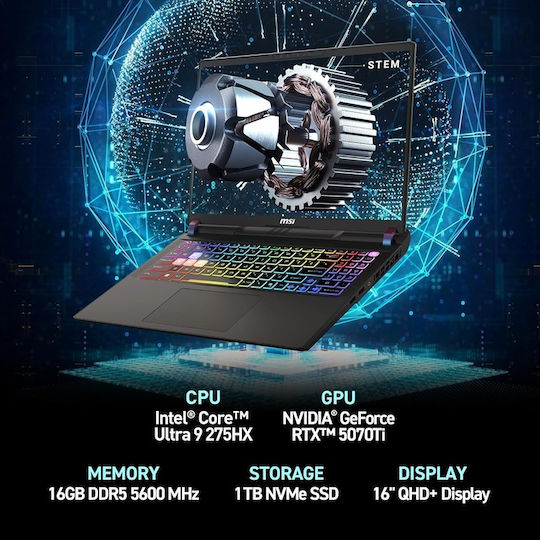 MSI Vector 16 HX Vector 16 HX AI A2XWHG 16" 240Hz (Ultra 9-275HX/16GB/1.0TB SSD/GeForce RTX 5070 Ti/W11 Home) (US Keyboard)