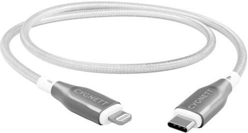 Cygnett Lightning Към USB-C 30W Серия Брониран Заряден Синхронизационен Кабел 1м Бял