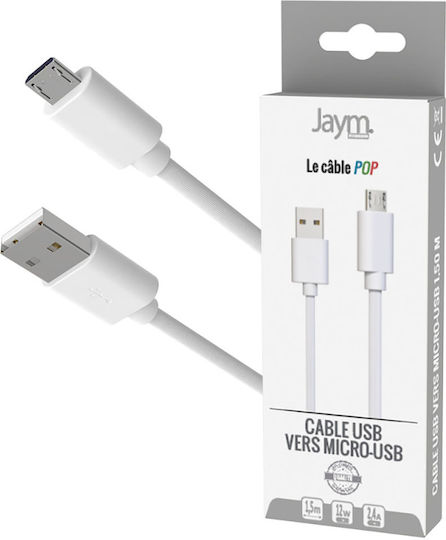 Jaym Cable Micro USB La USB A 2,4A Încărcare Sincronizare Colecția Pop 1,5m Alb