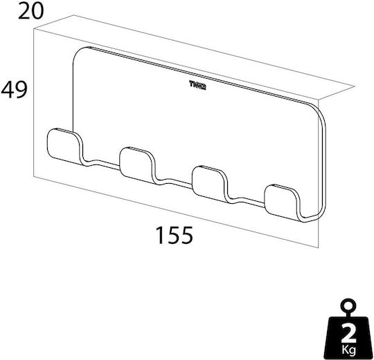 TIGER Кука Баня 4 Места с винтове ​15.5x2см Inox Сив