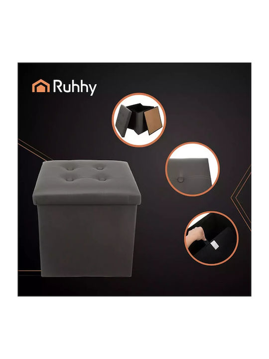 Living Room Folding Stool With Storage Space Upholstered In Gray Artificial Leather 38x38x38cm
