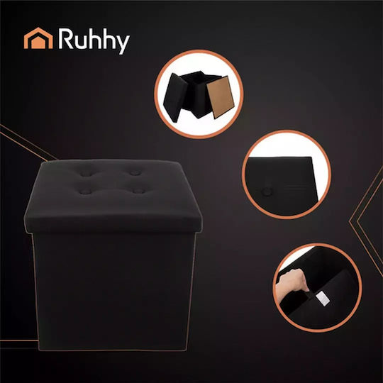 Taburet Pliabil cu Spațiu de Depozitare Îmbrăcat în Piele Sintetică Negru 38x38x38cm
