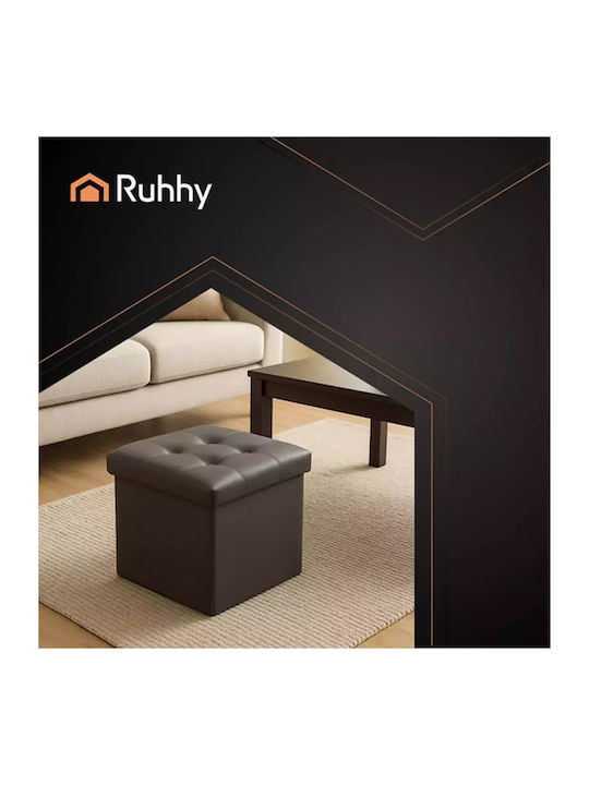 Living Room Folding Stool With Storage Space Upholstered In Gray Artificial Leather 38x38x38cm