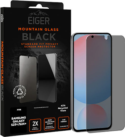 Eiger 2.5D Закалено Стъкло Galaxy S24 Plus S25 Plus Поверителност Ултра Устойчиво Прозрачно Черно