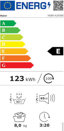 Haier HD80-A2939S Uscător de rufe 8kg cu pompă de căldură