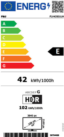 F&U Smart Television 43" 4K UHD LED FLV43501UH HDR (2025)