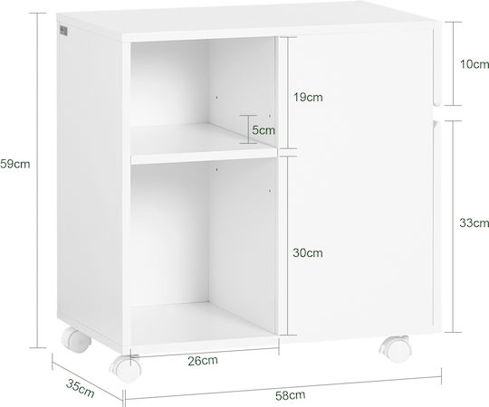 Шкаф за Бюро от MDF с Колелца Бял 58x59x35см