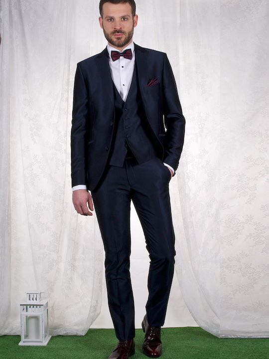 Fragosto Three Pieces Slim Fit Suit Diamond Blue