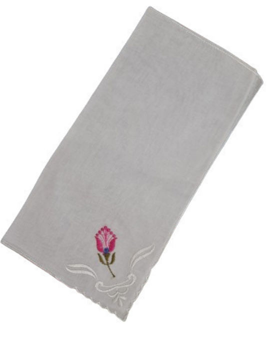 Pocket Handkerchief Cotton Women's White Fuchsia Embroidery