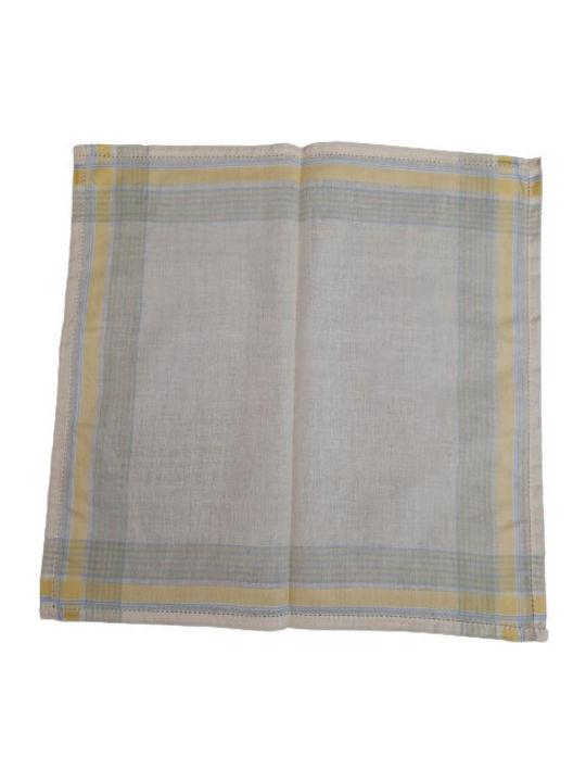 Women's Pocket Handkerchief Cotton Ecru Beige Soft Sky Blue Stripe