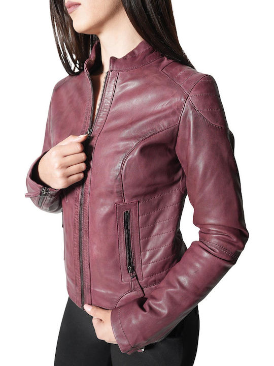 Bo-lima Damen Lederjacke Burgundisch