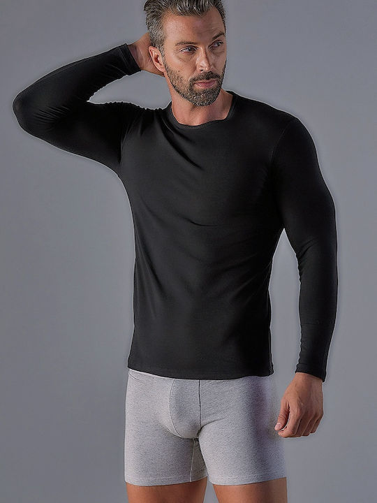 Tricou De Corp Pentru Bărbați Negru Cu Mânecă Lungă Din Bumbac Elastic Cod 311007