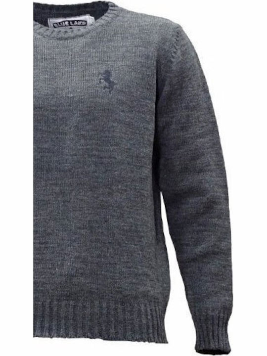 Strickpullover mit Rollkragen Stickerei Pferd Grau