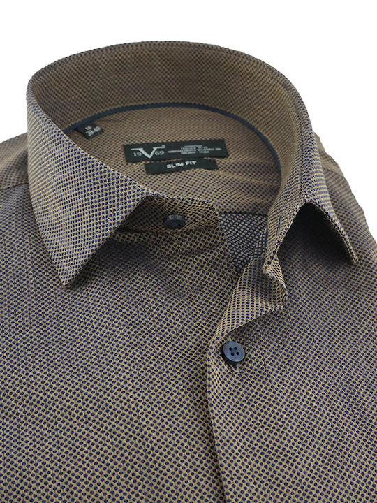 Versace 19.69 Sportbekleidung Herrenlangärmeliges Baumwollhemd Taranto Braun Enge Passform 11.26.taranto 100% Baumwolle