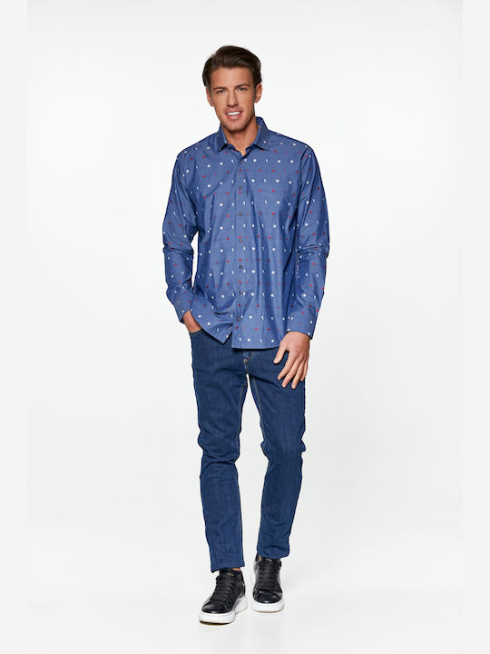 Snta Cămașă Mânecă Lungă Denim Cu Modele Marine Albastre