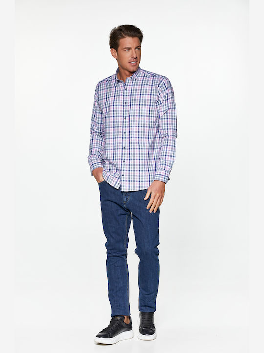 Snta Cămașă Bărbați Mânecă Lungă Carou Yale Alb Carou