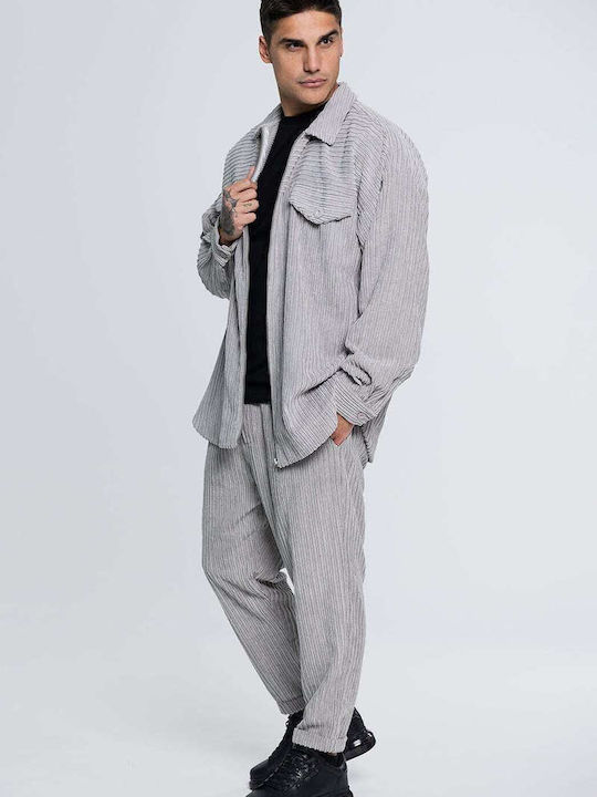 19 Menswear Πουκαμίσα Κοτλέ Γκρι 1012