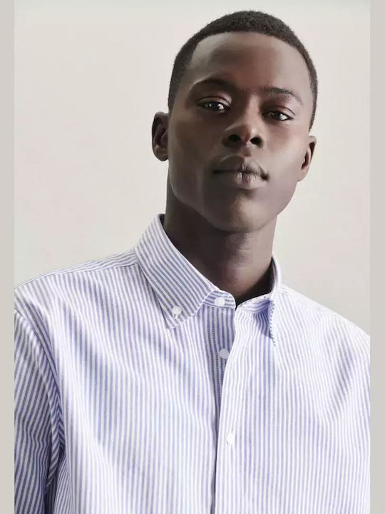 Seidensticker Men's Shirt 01.117642-12 White Light Blue Striped