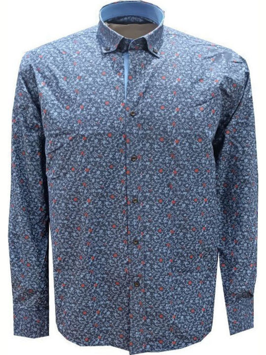 Luciano Faketti Men's Shirt Long Sleeve Blue Floral