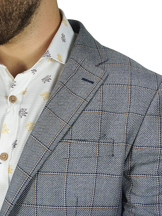 Artisti Italiani Ανδρικό Σακάκι Γκρι Μπλε Slim Fit Ai13485/s02 54%vl 27% Μαλλί 19% Πολυεστέρας