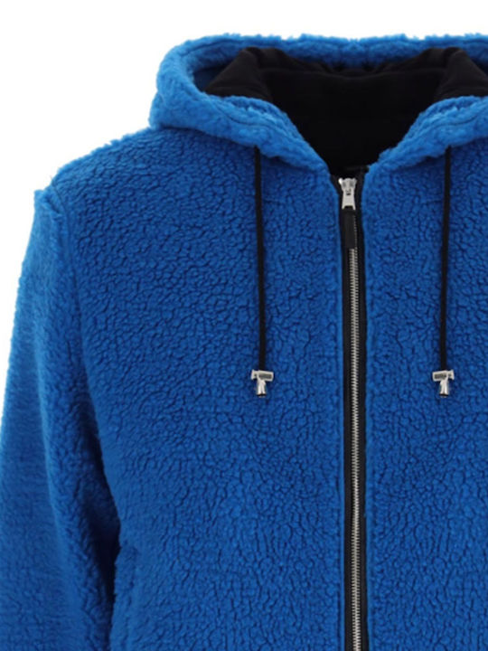 Blaues Lederjacke mit Kapuze