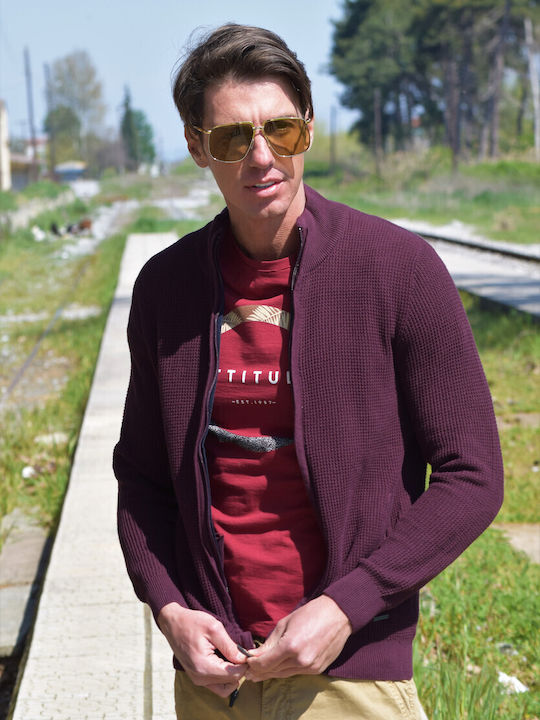 Men's Burgundy Zipper Jacket Code Dem94
