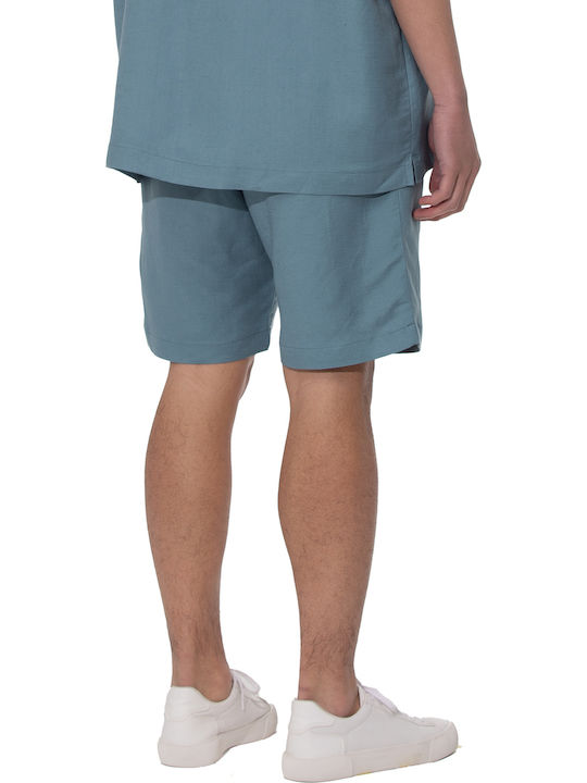 Né En Août Linen Blend Shorts Tuck In Light Blue Λινό Ανοιχτό Μπλε Σορτσάκι